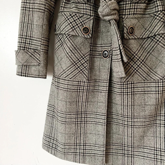 Vintage Y2K 90s Plaid Wool Coat Academia 6 Small Preppy Trench Lined Equestrian - Picture 5 of 11